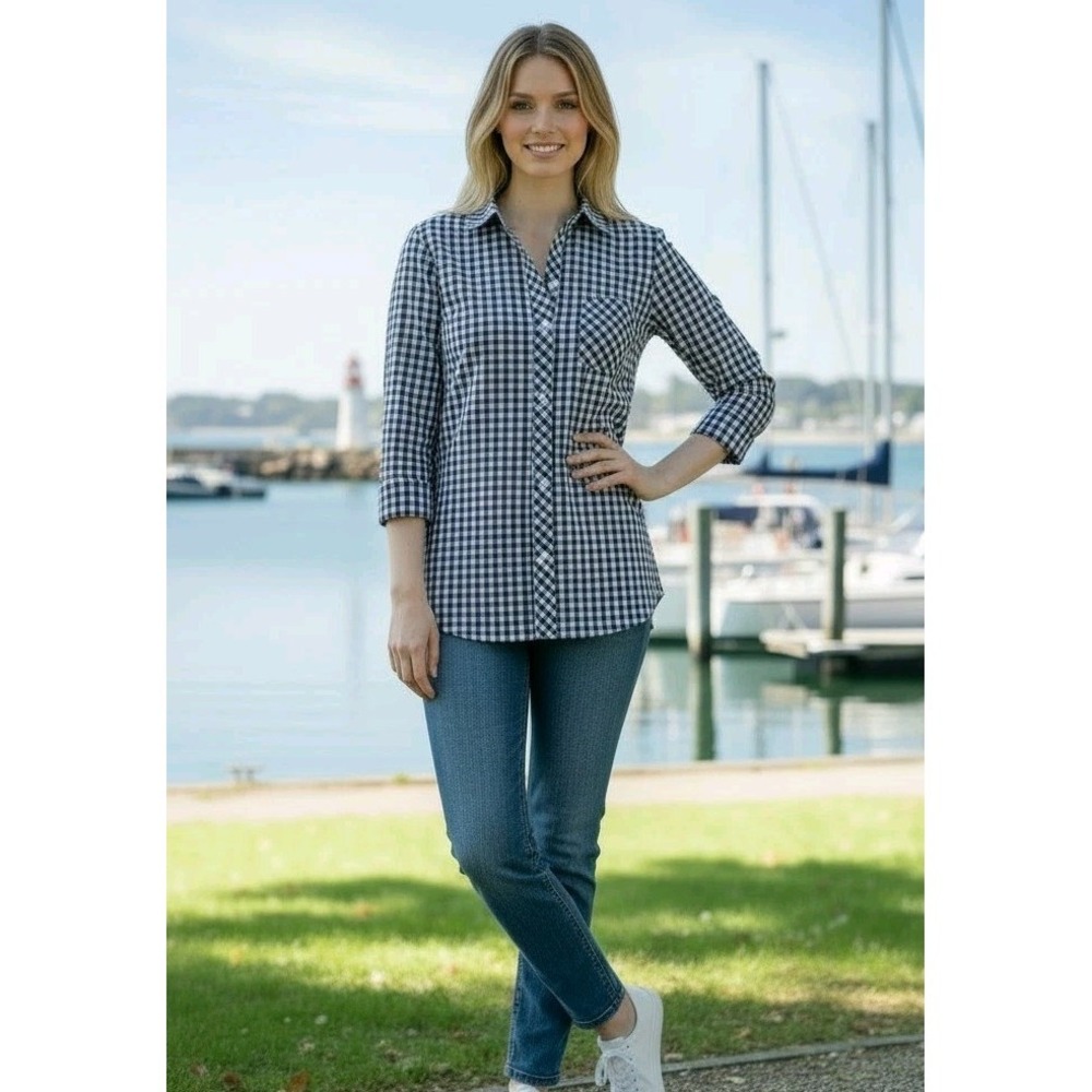 UNTUCKit 2 NWT BELLEZA Navy - Cotton‎ Check Button-Up Shirt Lightweight Spring